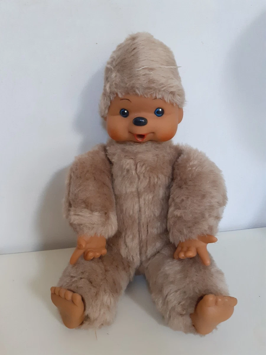 Peluche Singe KIKI LE VRAI AJENA Yeux Marron Signé Sous Le Pied 18 Cm 1974