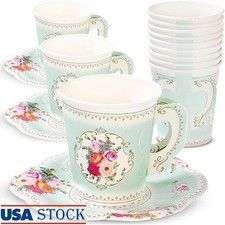 Vintage Floral Paper Tea Cups & Saucers Tea Parties Baby Showers Weddings Events