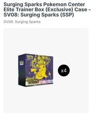 Pokemon Center Surging Sparks PC ETB Elite Trainer Box Case of 4 Factory Sealed