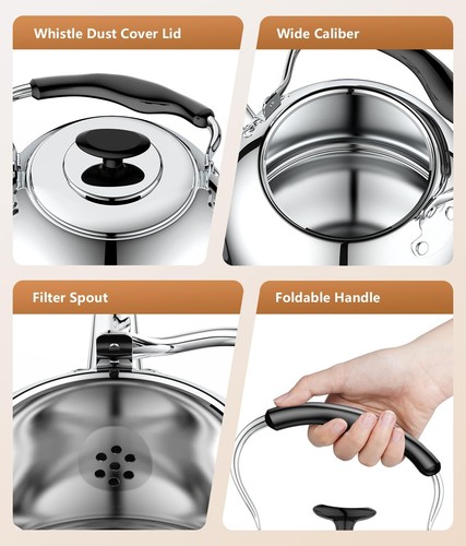 2L Whistling Stovetop Tea Kettle - Food Grade Stainless Steel Teapot with Fas... - Picture 9 of 9
