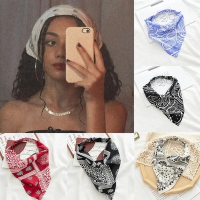 Paisley Hair Scarf Triangle Bandana Elastic Headwrap 2PCS Women Scarves