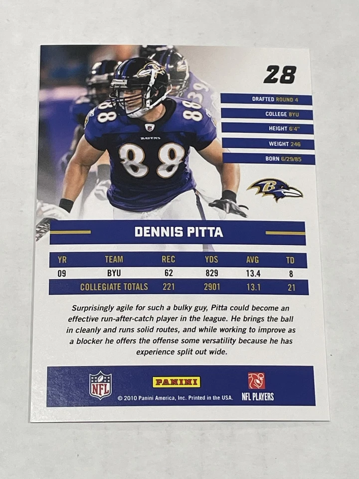 2010 Donruss Rated Rookies Football #28 - Dennis Pitta RC - Baltimore Ravens - Image 2 of 2