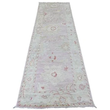 3'x9'6" Pink Anatolian Village Leaf Design Wool Hand Knotted Runner Rug G20702