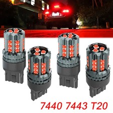 4x 7443 7440 LED Red Strobe Flash Blinking Brake Stop Tail Parking Light Bulbs