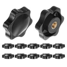 12pcs Star Knobs M5 Thread 32mm Head Non-Through Hole Brass Insert Knob Black