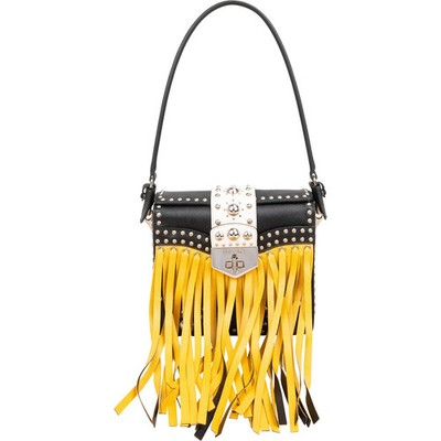 Prada Saffiano Leather Studded Fringe Turnlock Cahier Shoulder Bag Tasche