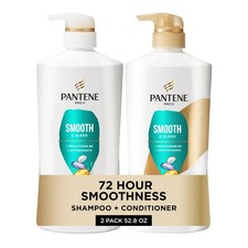 Pantene Shampoo & Conditioner Set Smooth & Sleek 52.8 Oz + Miracle Rescue Shot 0.66 per fl oz