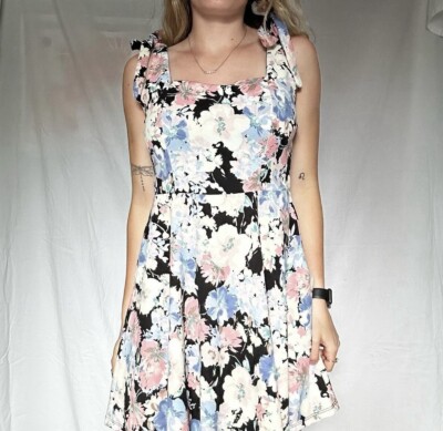 Francesca s Mi Ami Floral Tie Strap A-Line Dress Boho Cottage Size XL