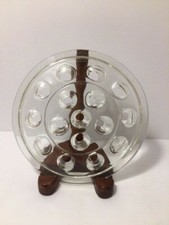 Vintage Round Clear Glass Flower Frog 16 Holes Lipped Edge Floral Arranging