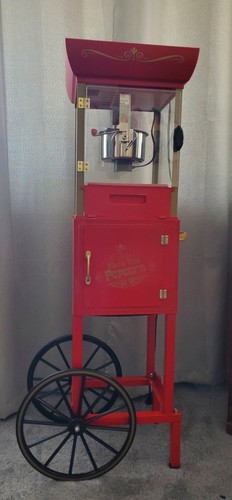 Popcorn Maker Cart, 2.5 Oz Kettle Makes 10 Cups, Retro Classic Popcorn Machine