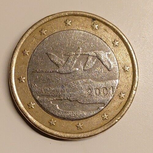 Moneta Rara 1 Euro Finlandia 2001 Cigni Uccelli - Afbeelding 1 van 2