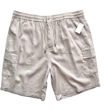 Cubavera Shorts Linen Blend Light Tan Cargo Pockets Elastic Drawstring Waist 3X