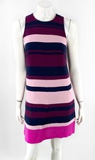 Ann Taylor Factory Dress Size 6 Purple Pink Navy Blue Striped Sleeveless Sheath