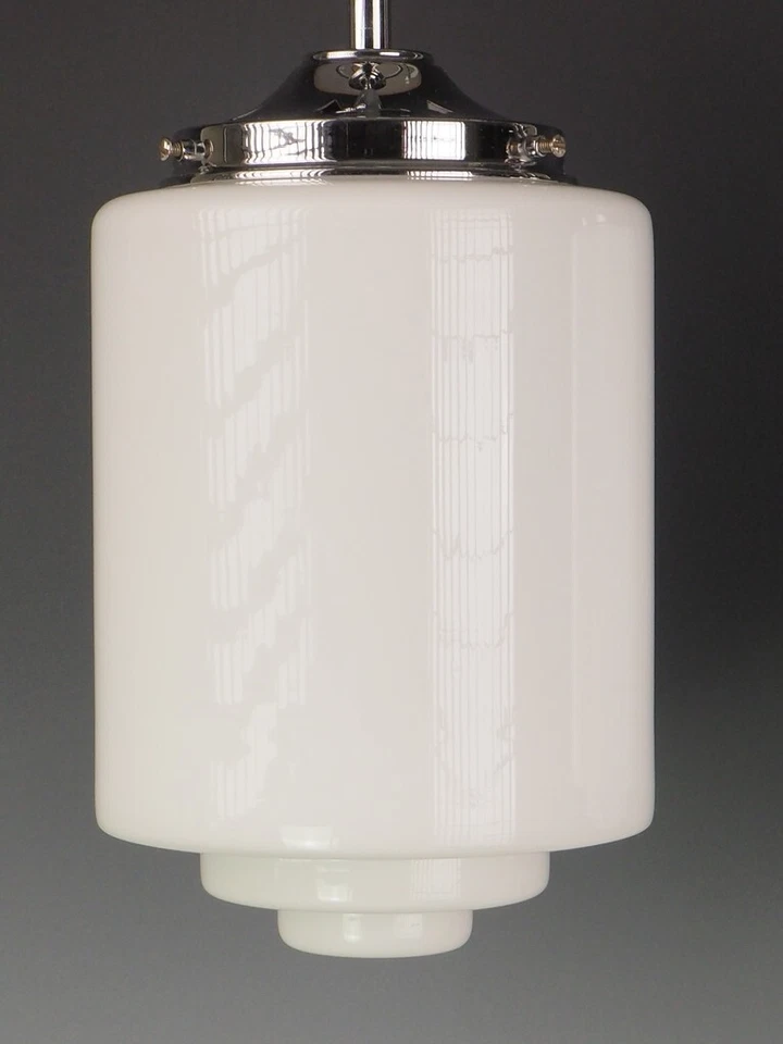 Luces colgantes opalinas Art Deco - Par de accesorios de techo de vidrio blanco Foto 4 de 4