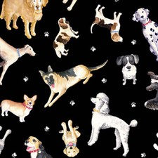 Think Pawsitive-Dogs Allover-Black/Multi Fabric 100 Cotton by the Yard 44/45"
