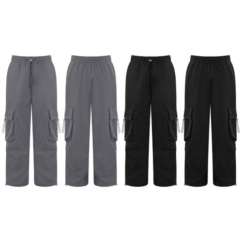 Kids Girls Trousers Party Pants Street Cargo Jogging With Pockets Drawstring