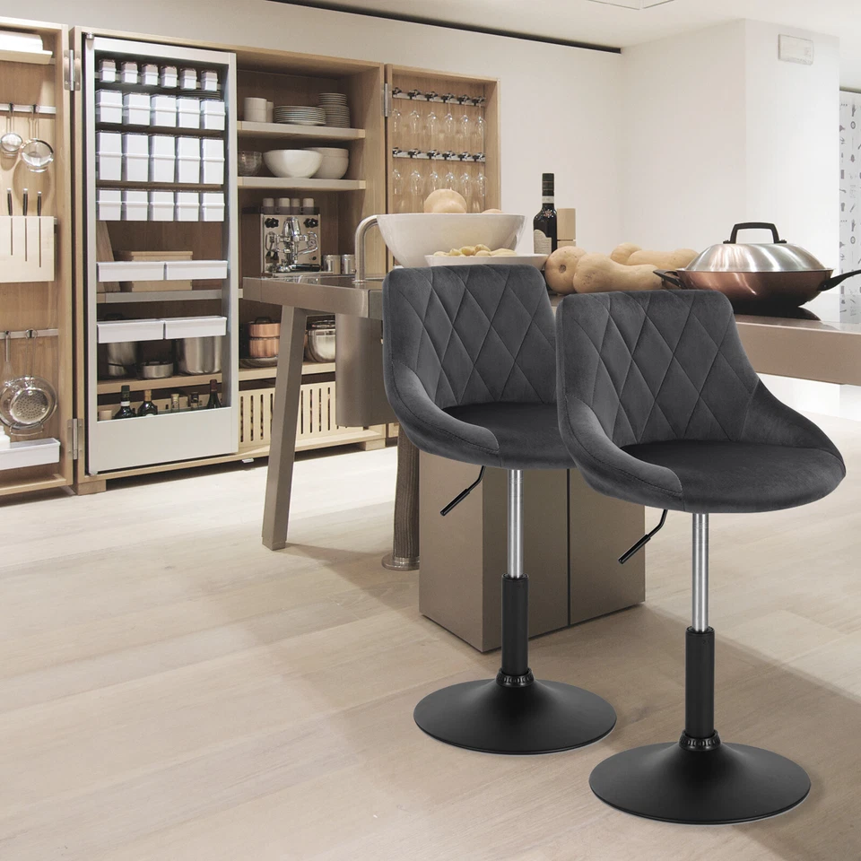 Barstuhl Barhocker Samt Drehstuhl Hocker Bar drehbar höhenverstellbar Dunkelgrau - Bild 4 von 4