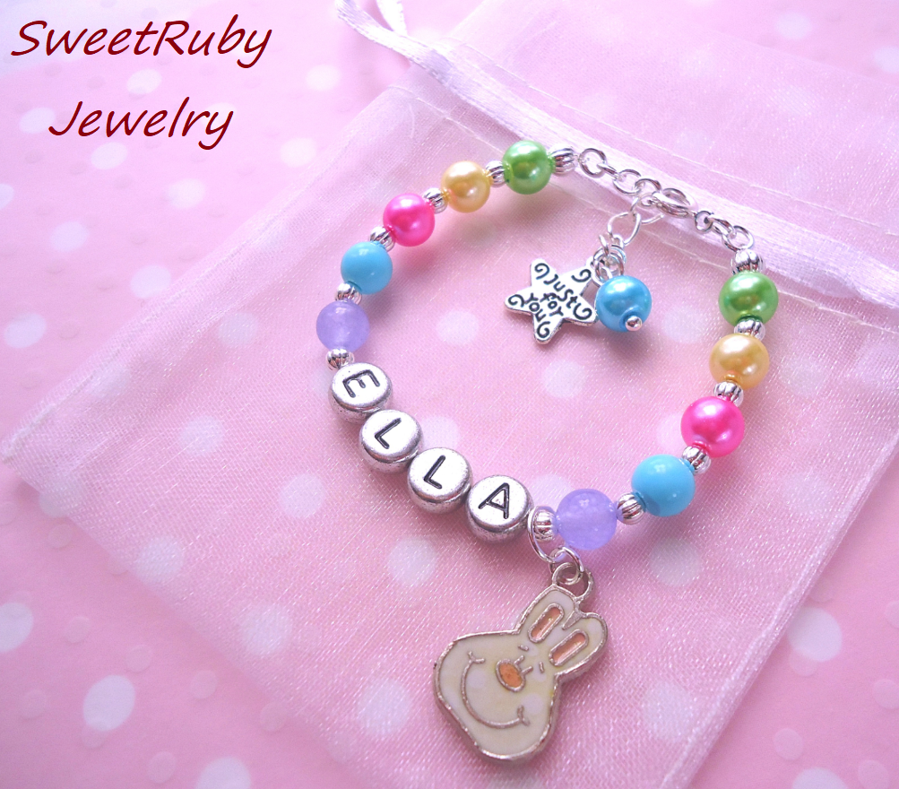 High material Personalized White Easter Bunny Jew service Bracelet -Easter Gift