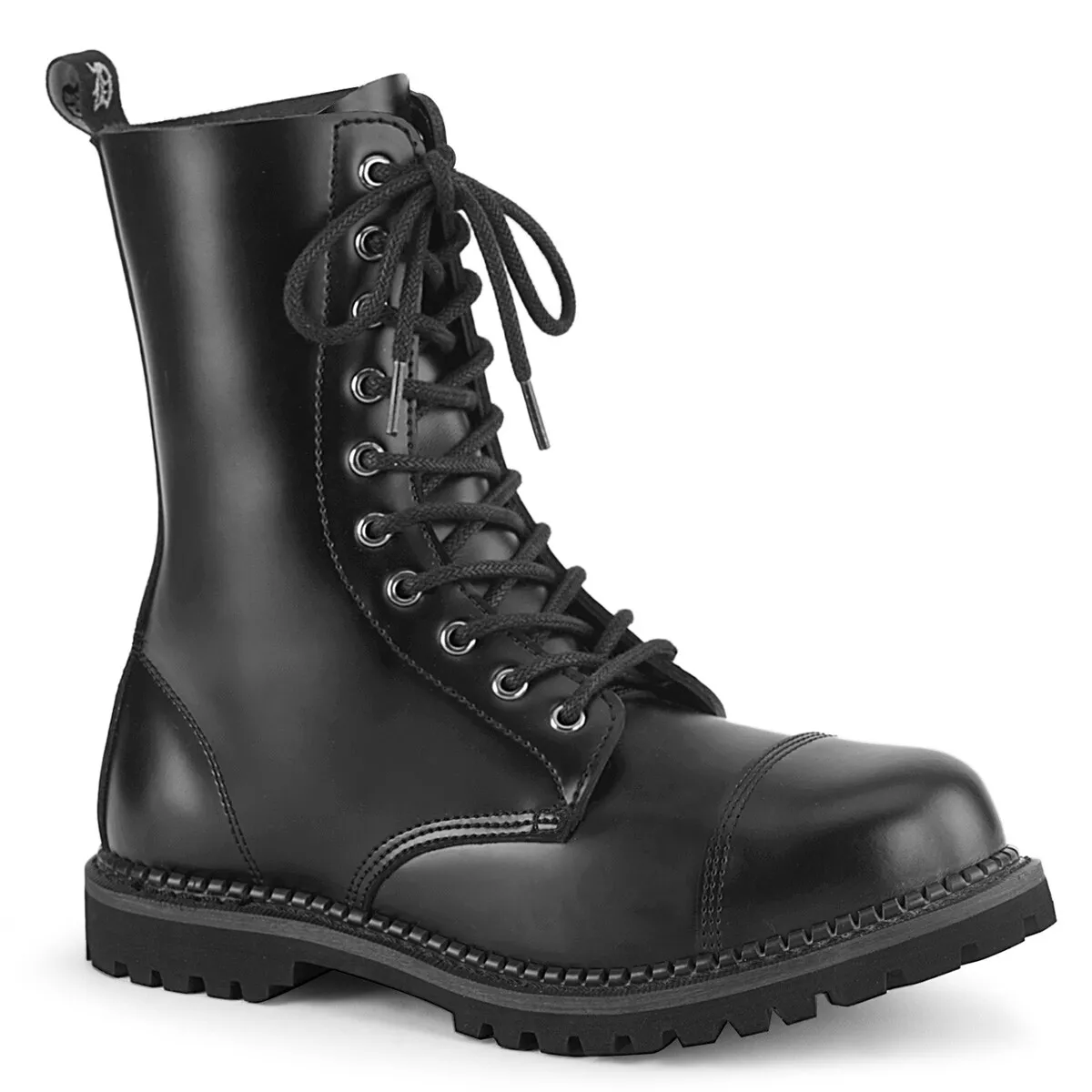 Mens Black Leather Steel Toe 90s Punk Lace Up Combat Moto Boots 11