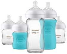 Philips Avent Glass Natural Baby Bottle Set with Silicone Sleeves 4oz 8oz