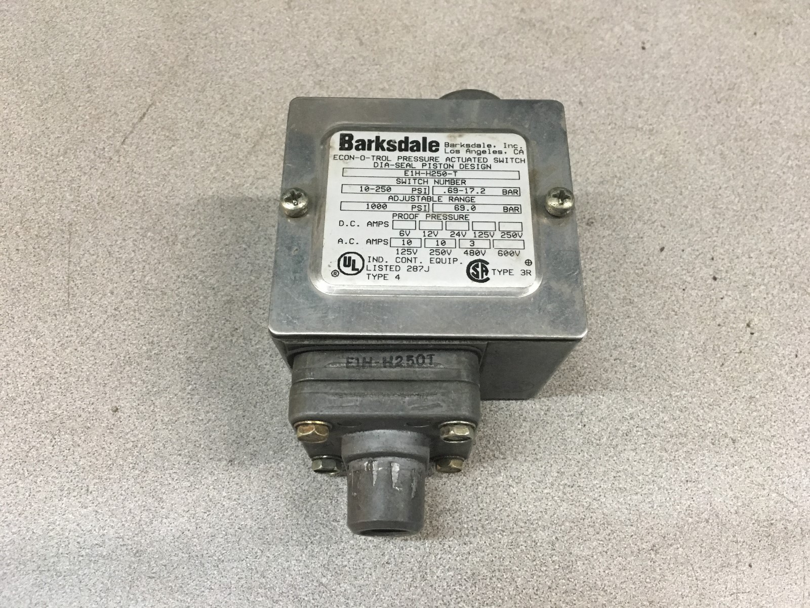 USED BARKSDALE PRESSURE SWITCH E1HH250T eBay