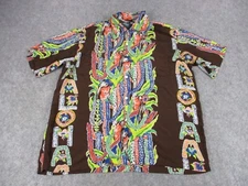 Kona Bay Shirt Mens Extra Large Brown Green Hawaiian Aloha Hulka Girl Lei Print