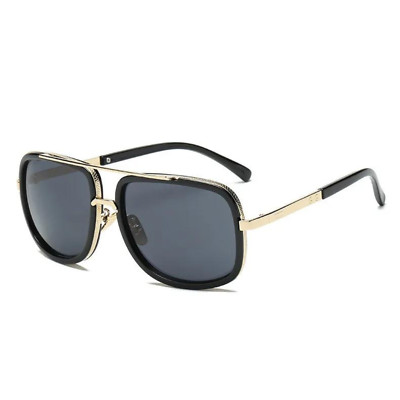 Men Fashion Sunglasses Oversized Square Gold Flat Top Frame Hip Hop Fancy Black