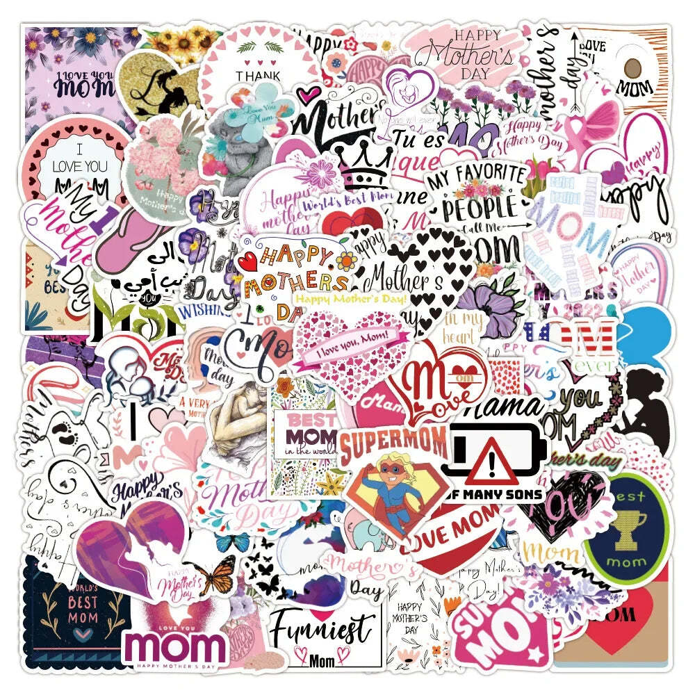50/100Pcs Mother's Day Sticker Quotes Sentences DIY Laptop Luggage Refrigerator
