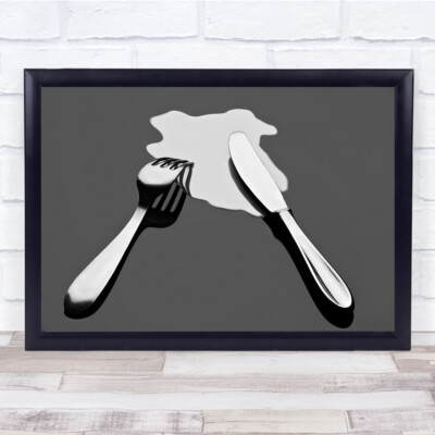Küche Flüssigkeit Gabel Messer Besteck Schwarz & Weiß Stillleben Metall Dinner Print