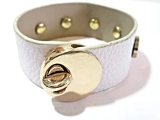 FASHION LOCK CLASP WHITE VINYL BRACELET NAIL HEAD STUDS IN GOLD TONE