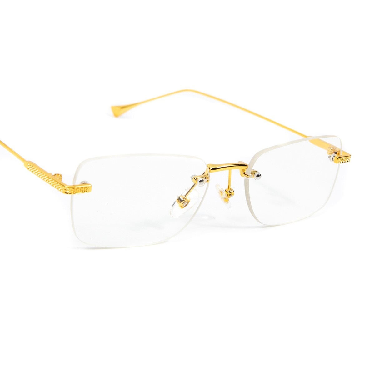 Men's Gold Frame Rimless Oval Glasses – Vintage Retro Hip Hop Style, Clear Polarized Lenses