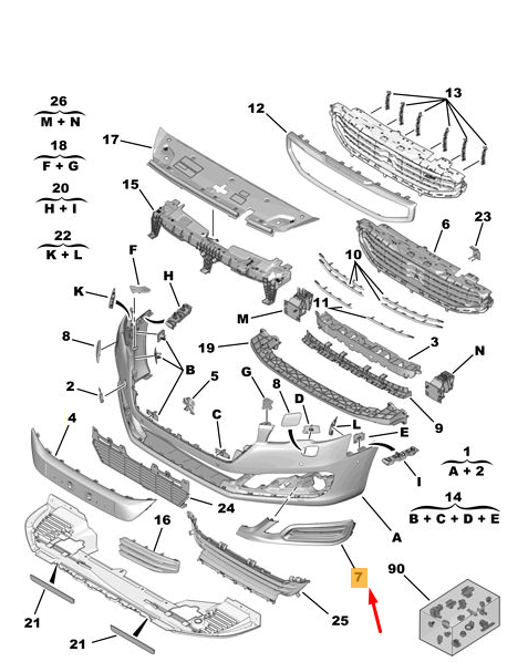 Peugeot 508 Front Bumper Right Side Grille Genuine 98076315XT for  