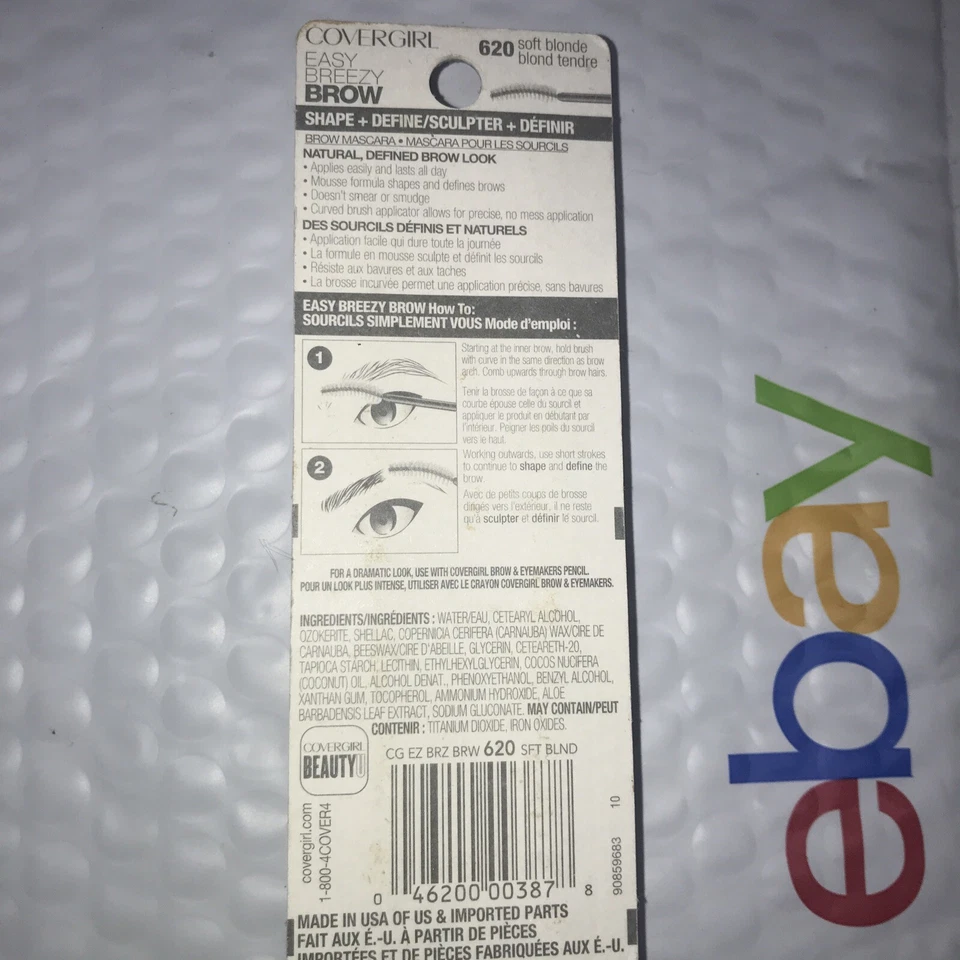 Máscara de sobrancelha COVERGIRL Easy Breezy Brow Shape & Define 620 SOFT BLONDE nova na caixa - Imagem 2 de 2