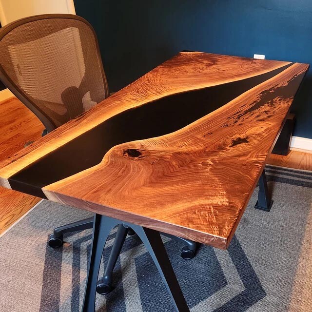 Walnut Wood Black Epoxy Dining Table , Epoxy River Living Room Table Furniture-image
