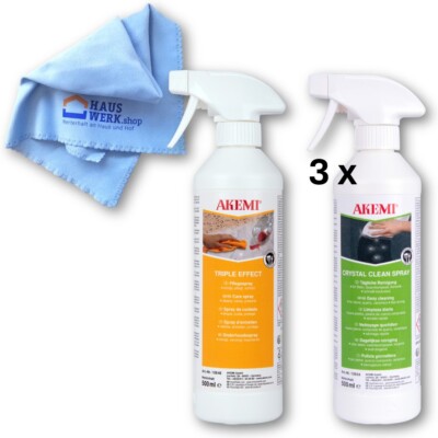 Akemi Crystal Clean 3 x 500ml / Akemi Triple Effect Spray + Microfasertuch