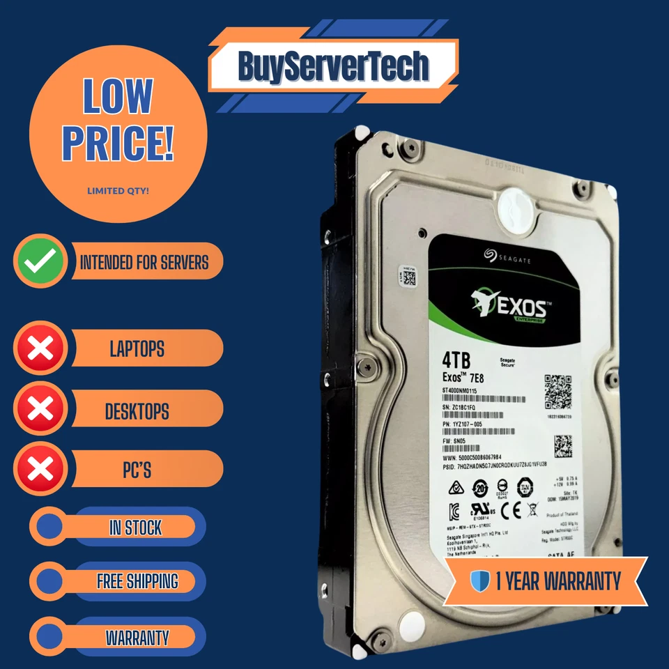 Seagate ST4000NM0115 Enterprise Capacity 3.5'' HDD 4TB 7200 RPM 512e SAS Drive - Image 4 of 4