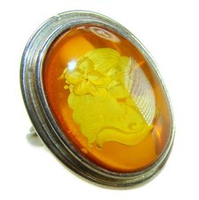 925 Sterling Silver Baltic Amber Ring size: 8 Handcrafted Oval Brown Gemstone