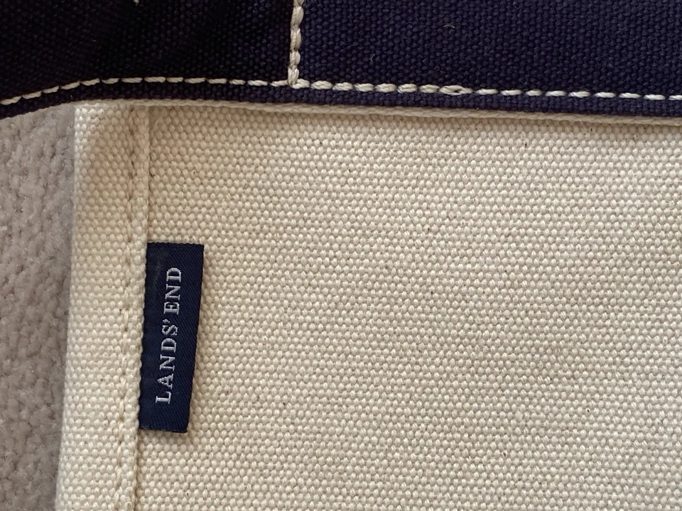 Bolso de Mano Lands End XL Lona Abierto Blanco Azul Clásico 5 Bolsillos Viaje Náutico Foto 4 de 4