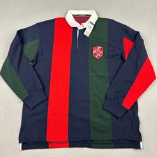 Vintage Tommy Hilfiger Shirt Men XL Blue Red Colorblock Rugby Polo TH Crest 