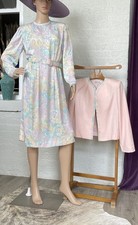 VTG Lilli Ann 70s Womens Feminine suit 3pc. Dress, Blazer, Belt Light Pink SZS-M