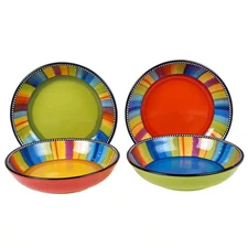 Sierra 4-Piece Seasonal Multicolored Earthenware 30 Oz. Soup/Pasta Bowl Set (Ser