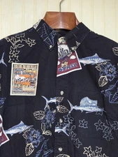 Bimini Bay Outfitters Shirt Mens XL Hawaiian Aloha Fishing Marlin Button Up