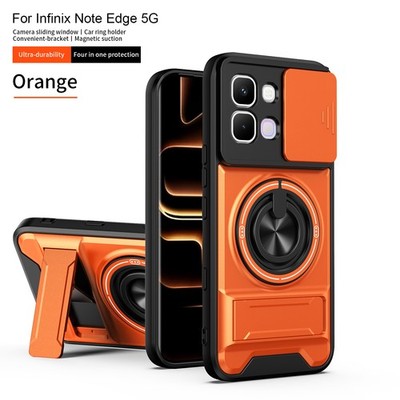 For Infinix Note Edge 5G, KickStand Holder Hybrid Armor Slide Cover Camera Case