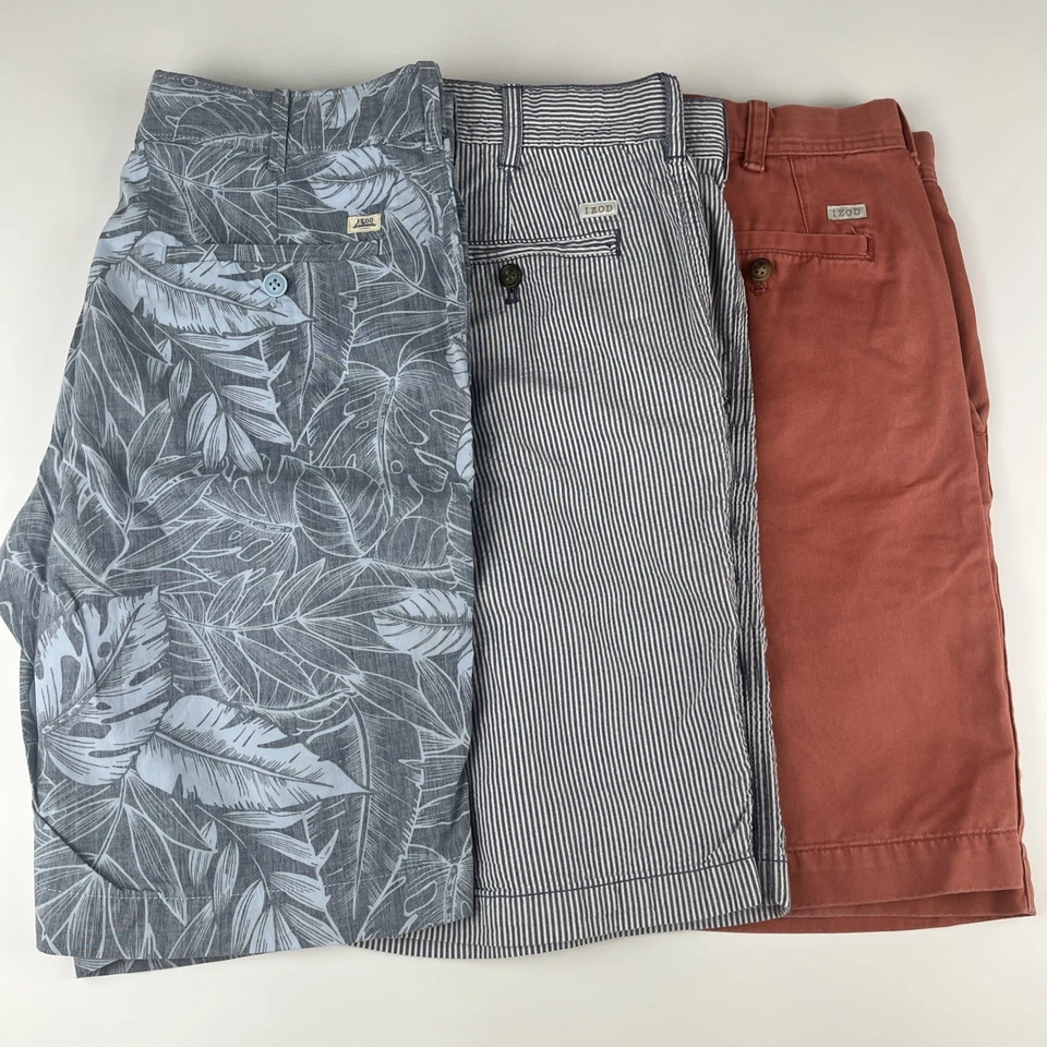 Lote de 3 Pantalones Cortos Izod Hombres Talla 32 Agua Salada Floral Rayas Salmón Playa Club de Golf Foto 2 de 4