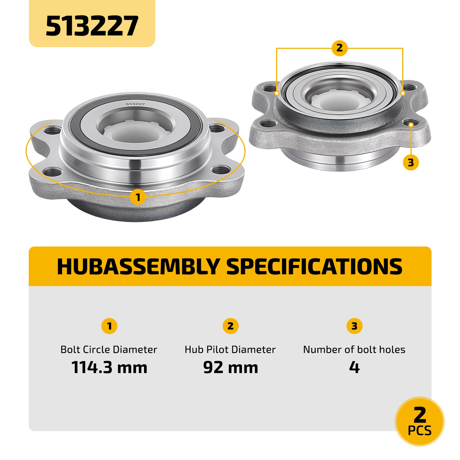 Pair Front Wheel Bearing and Hub For Audi R8 4.2L 2008-2012 2014-2015 513227
