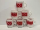 6 Vintage FIRE KING ANCHOR HOCKING Red Polka Dot Lace Mugs Mint Condition