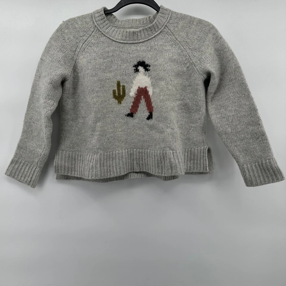 Suéter de lana Madewell para mujer pequeño gris cactus occidental cuello redondo pulóver Foto 2 de 4