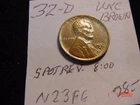 1932D Lincoln Cent UNC Brown spot Rev. 8:00
