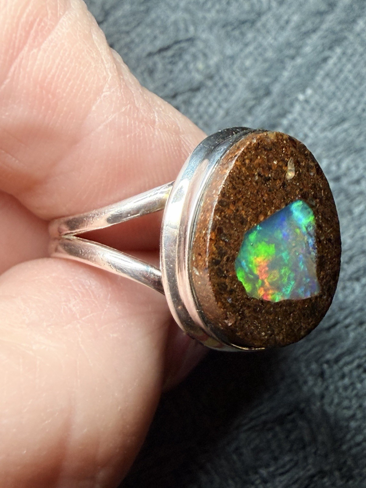 Solid Australian Boulder Opal Ring 925 Silver Siz… - image 14