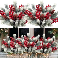 Artificial Christmas Flowers Bouquet with Pine Cone Red Berry, Fake Christmas Fl